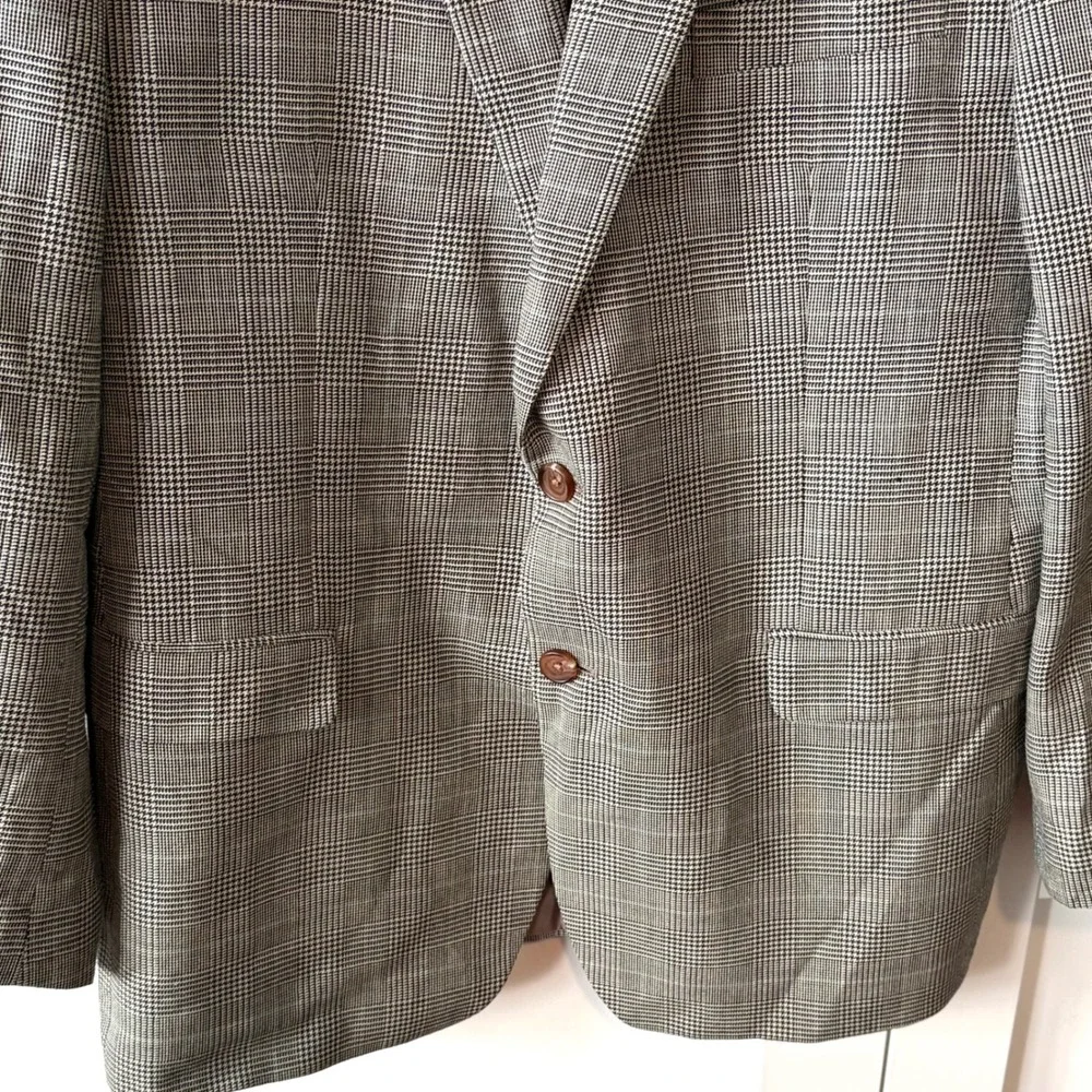 Lauren Ralph Lauren Men's Black‎ Tan Glen Plaid Silk Wool Sports Jacket Size 44R